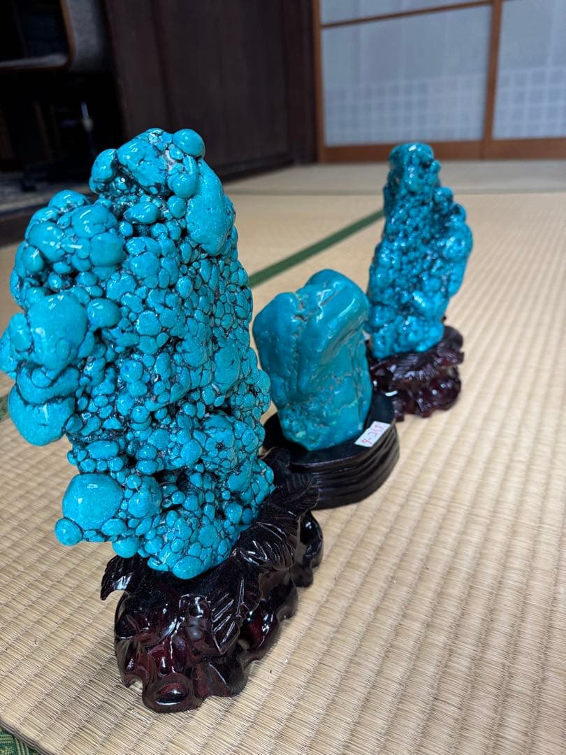 台座付きターコイズ原石の置物【3個セット】
