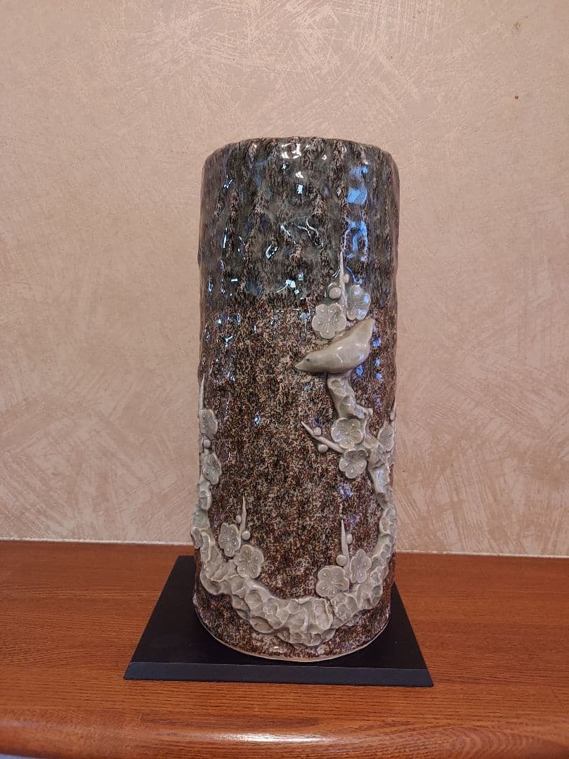 相馬焼　梅に鶯　花瓶　陶芸　工芸品