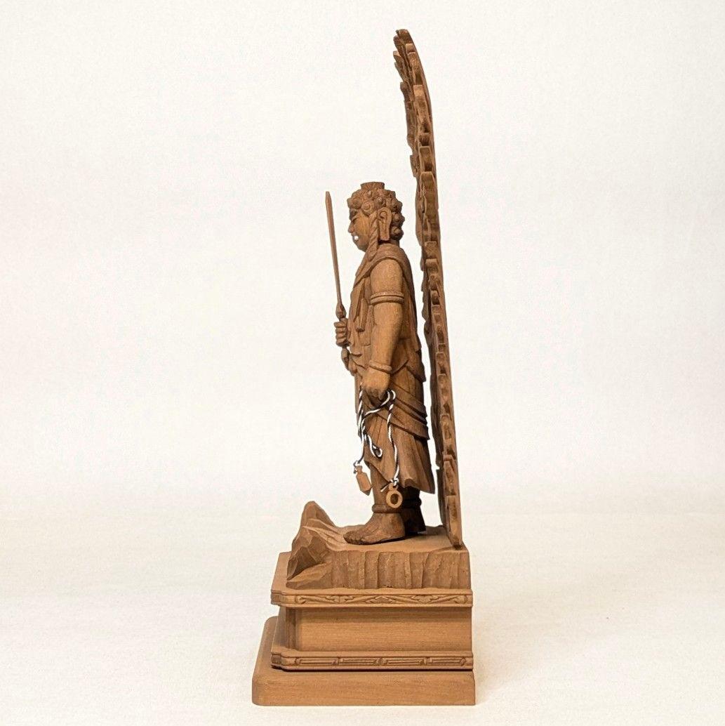 【セール・新品】 不動明王　上彫　紅檀　総高さ約23.5㎝　仏像　お不動様