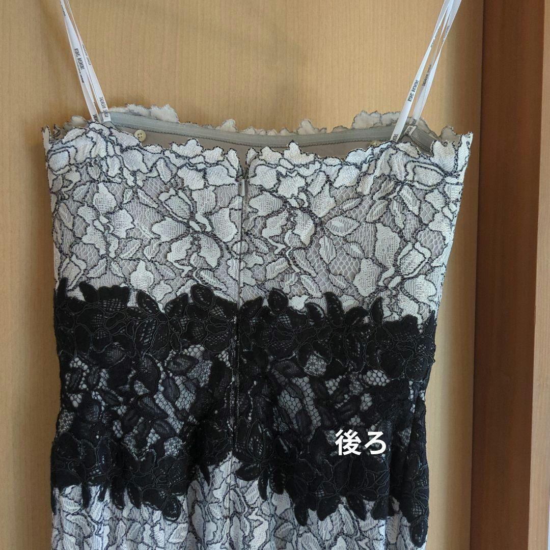 Tadashi Shoji 白と黒のレース、チューブトップマキシドレス