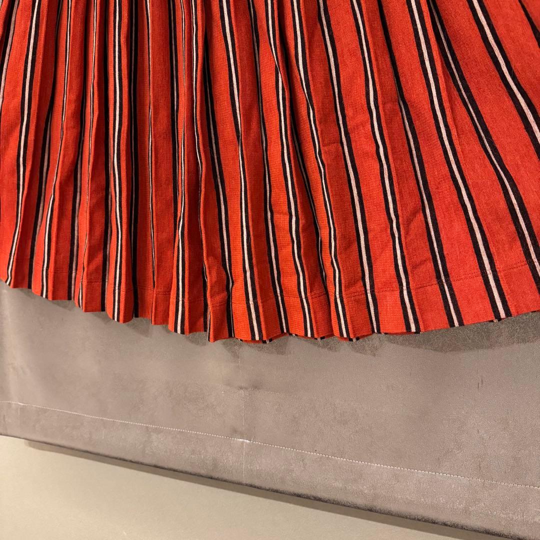 【45R】赤ニット ストライプ プリーツスカート(サイズ2)