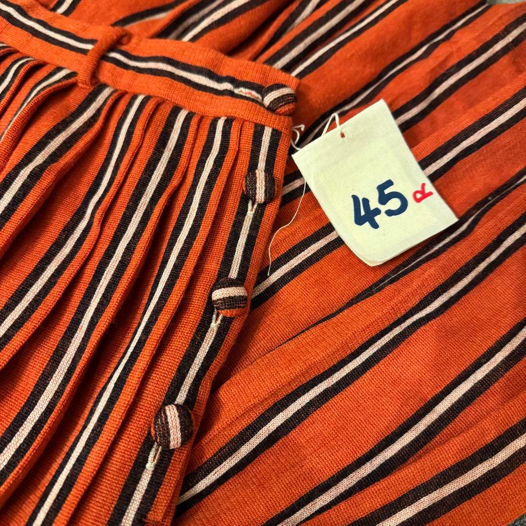 【45R】赤ニット ストライプ プリーツスカート(サイズ2)