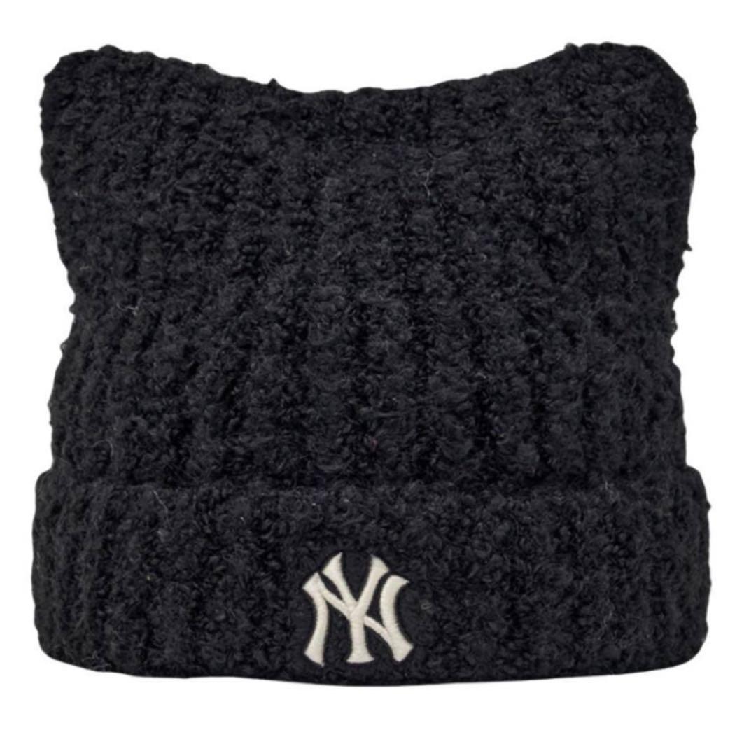 ラスト1点！カリナ着用✨韓国限定　MLB KOREA 猫耳　ニット帽　ブラック