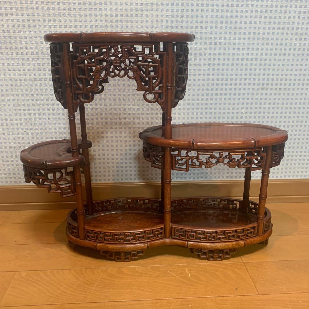 飾り台　花梨　インテリア台　透彫木彫