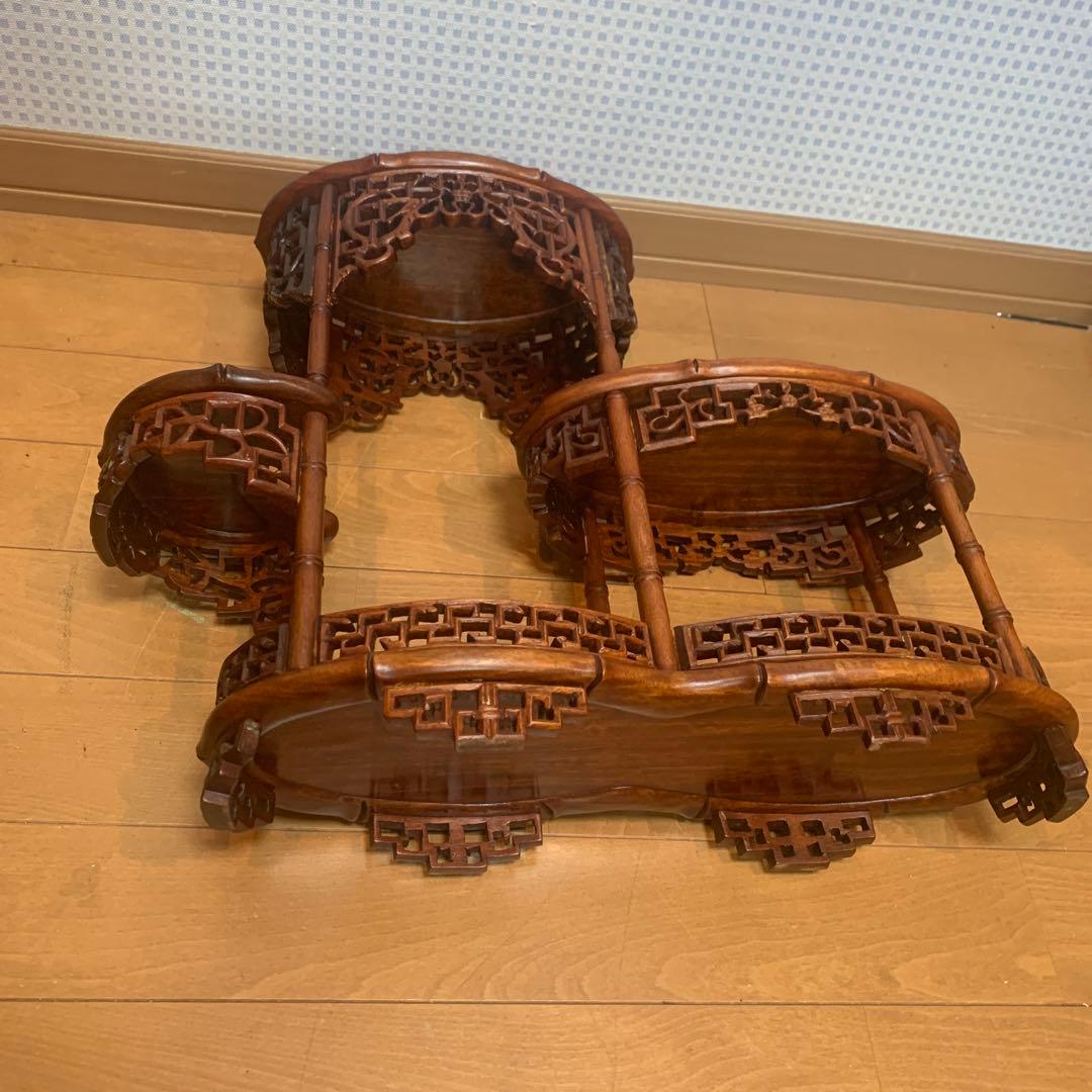 飾り台　花梨　インテリア台　透彫木彫