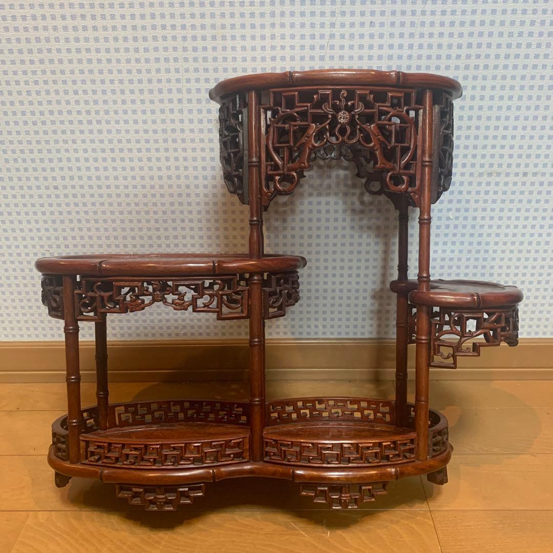 飾り台　花梨　インテリア台　透彫木彫