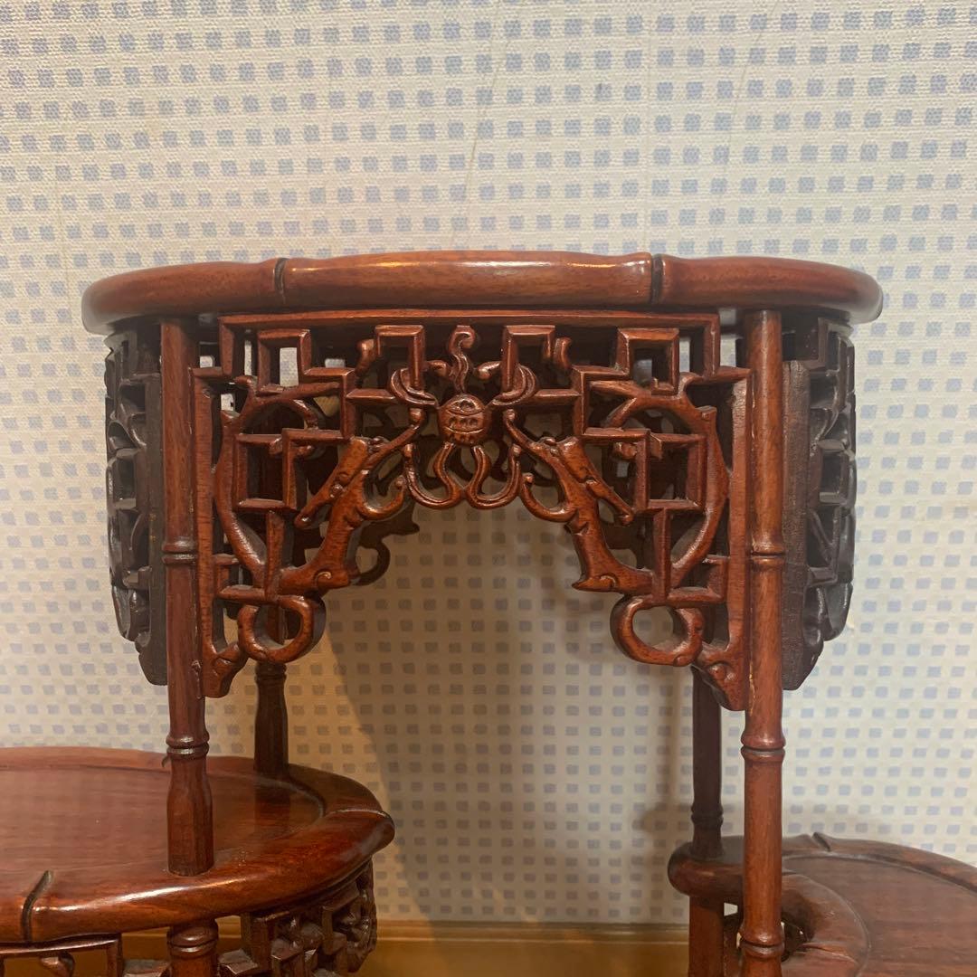 飾り台　花梨　インテリア台　透彫木彫