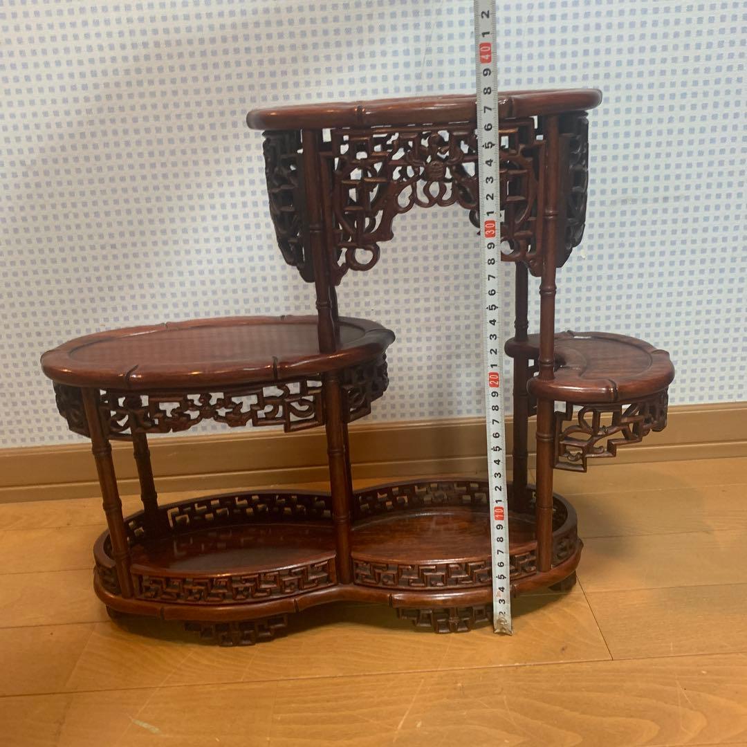 飾り台　花梨　インテリア台　透彫木彫