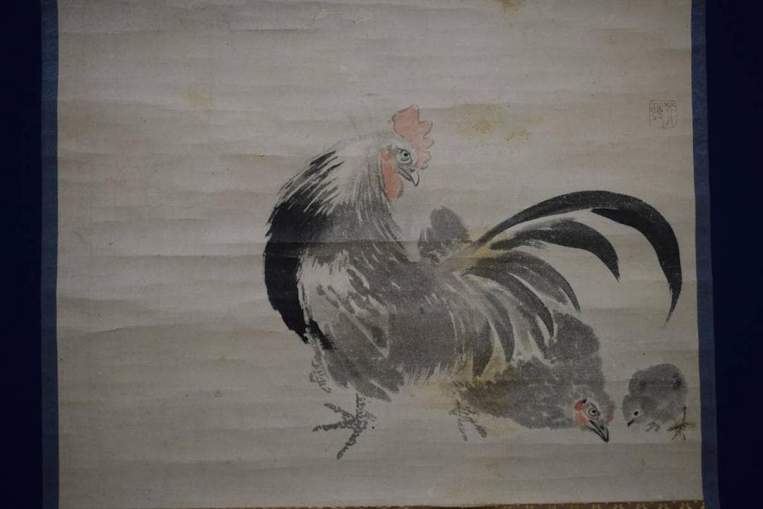 真作/英一蝶/鶏之図/布袋屋掛軸HG-454