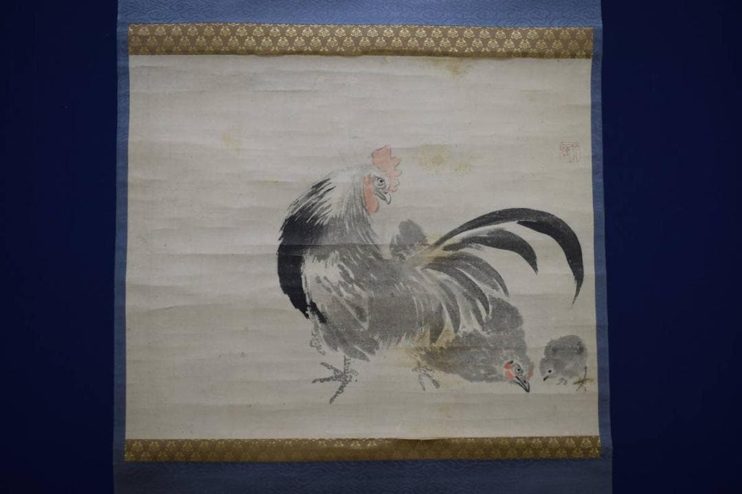真作/英一蝶/鶏之図/布袋屋掛軸HG-454