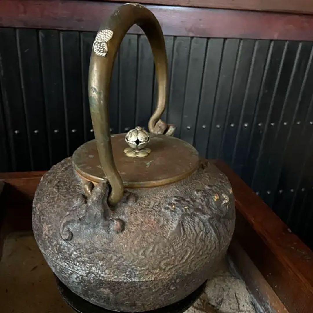 鉄瓶 亀文堂　銅蓋　鉄器　茶器　茶道具