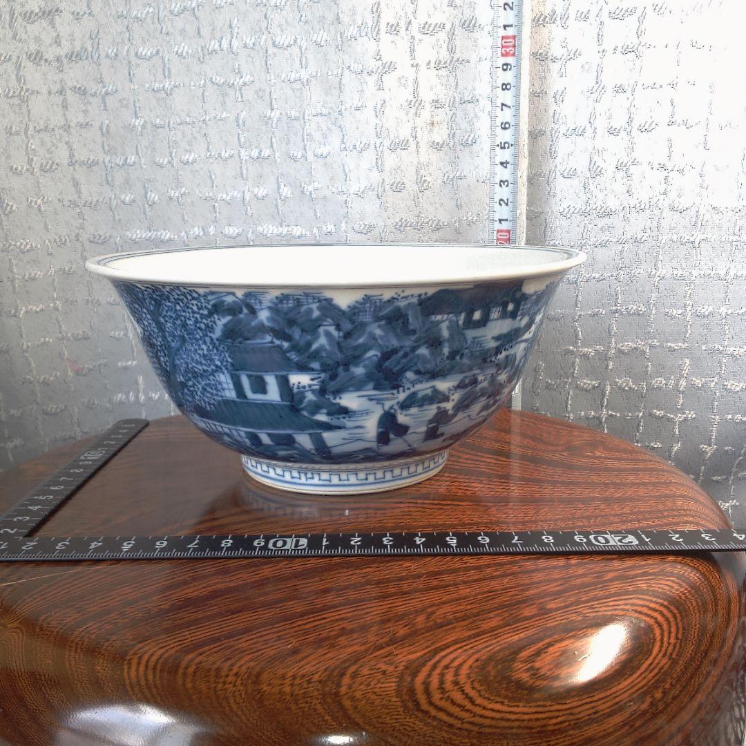 骨董２ 青い風景画の陶器ボウル