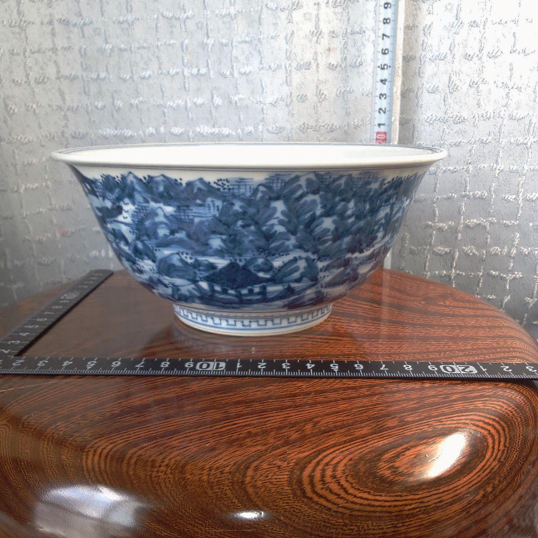 骨董２ 青い風景画の陶器ボウル