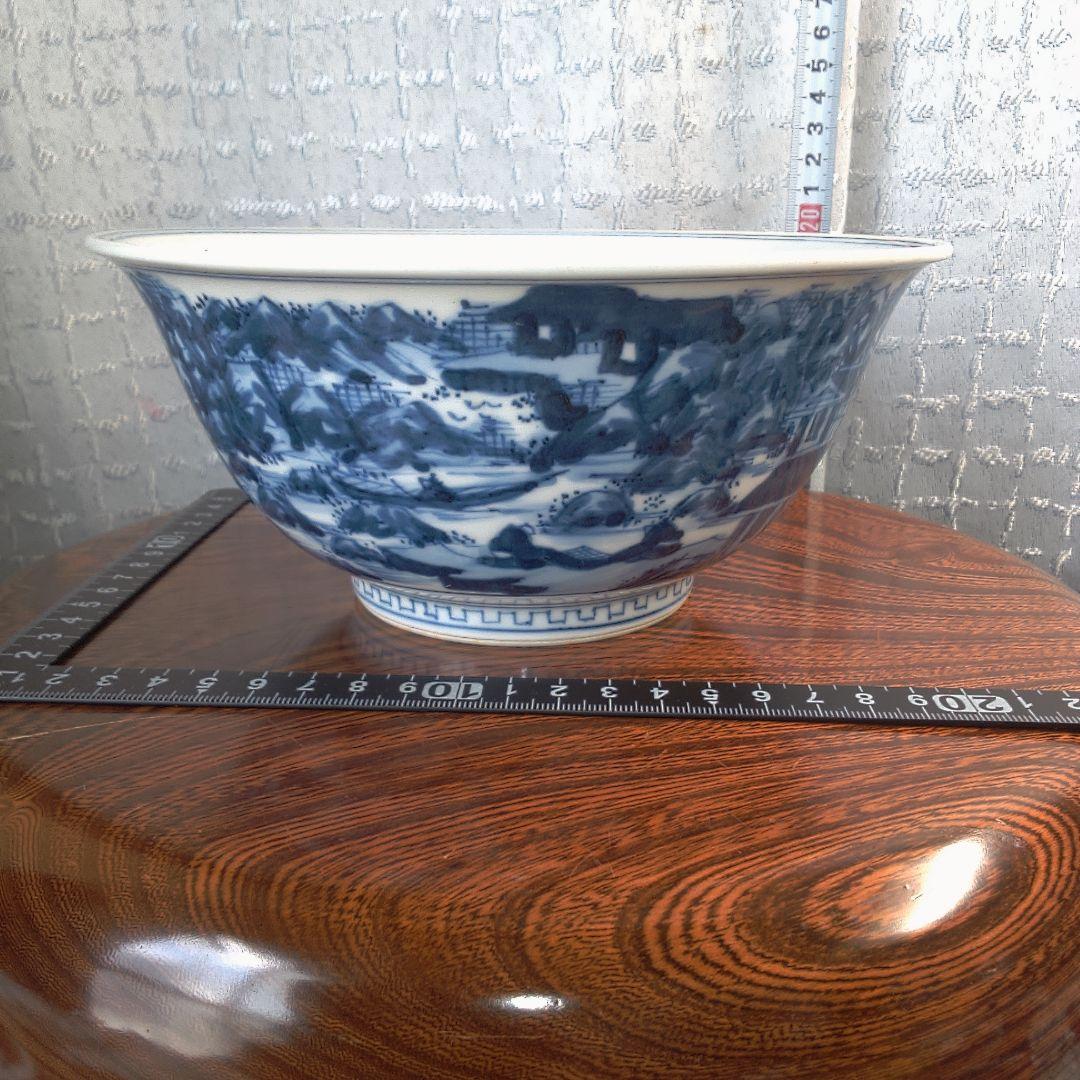 骨董２ 青い風景画の陶器ボウル