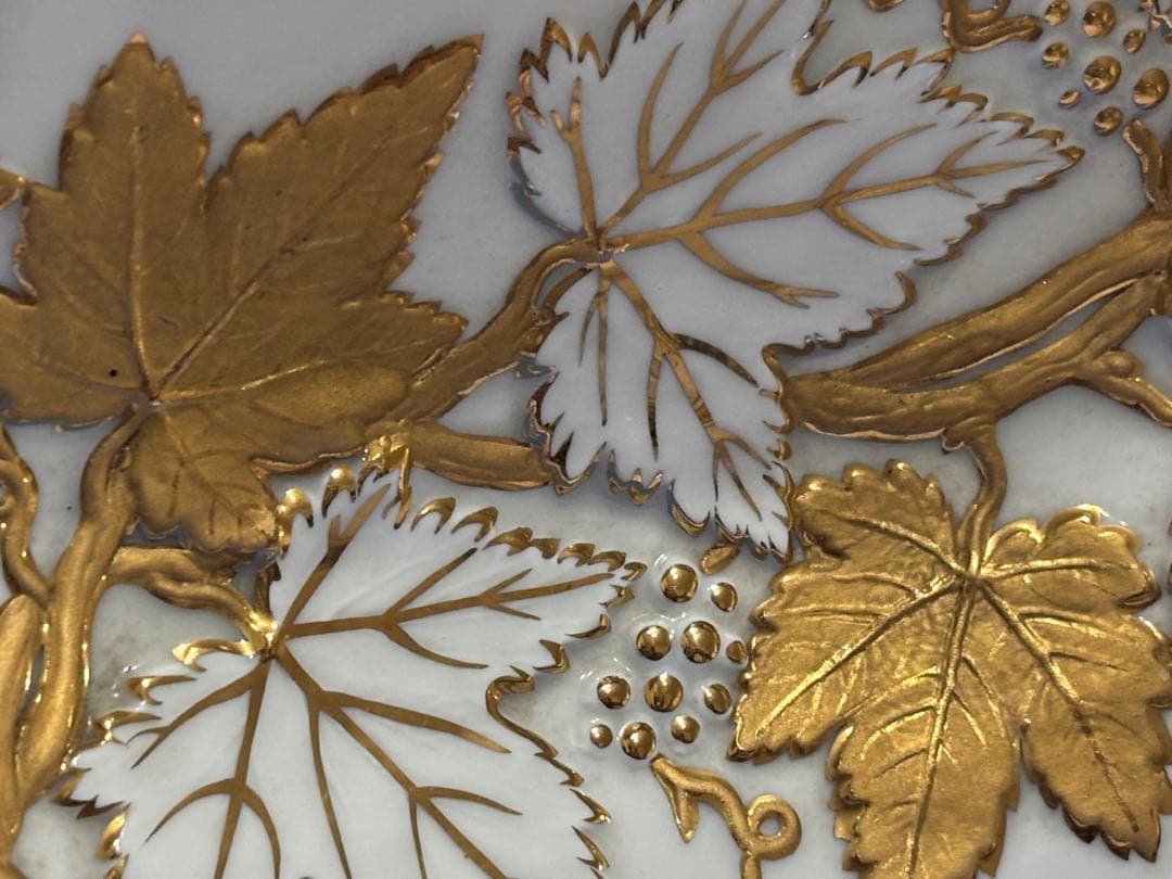 オールドマイセン　グランツゴールドレリーフ皿　ピンクローズ　一級品　アンティーク