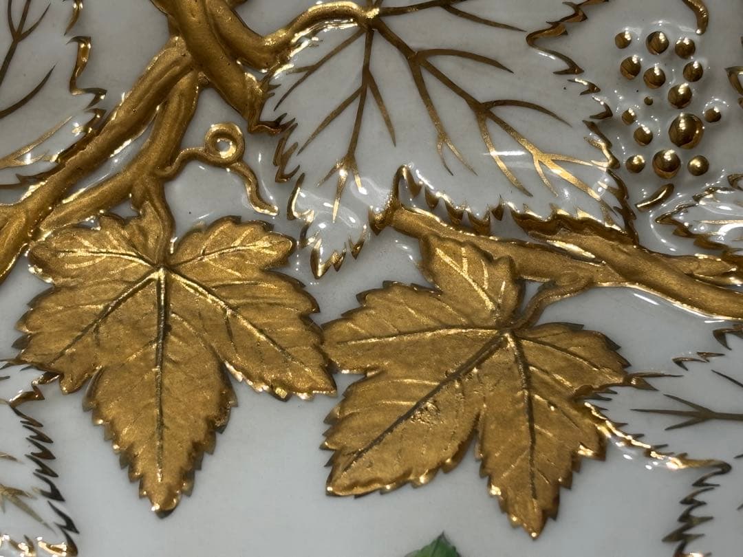 オールドマイセン　グランツゴールドレリーフ皿　ピンクローズ　一級品　アンティーク