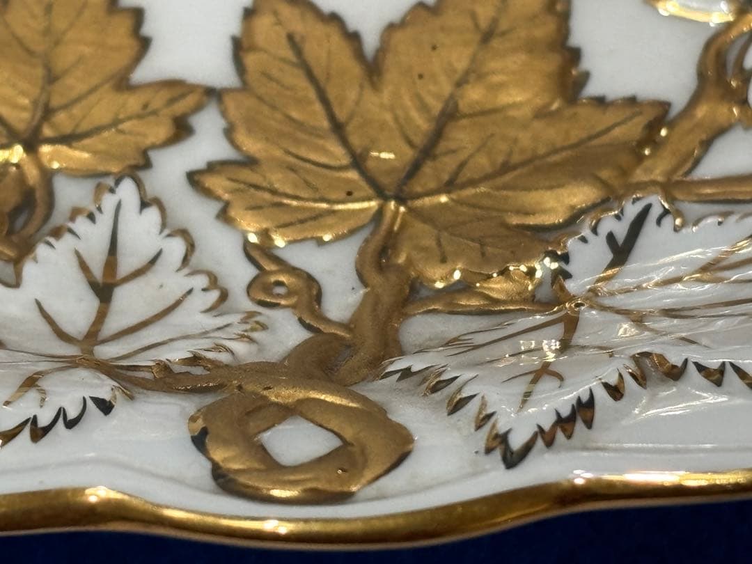 オールドマイセン　グランツゴールドレリーフ皿　ピンクローズ　一級品　アンティーク