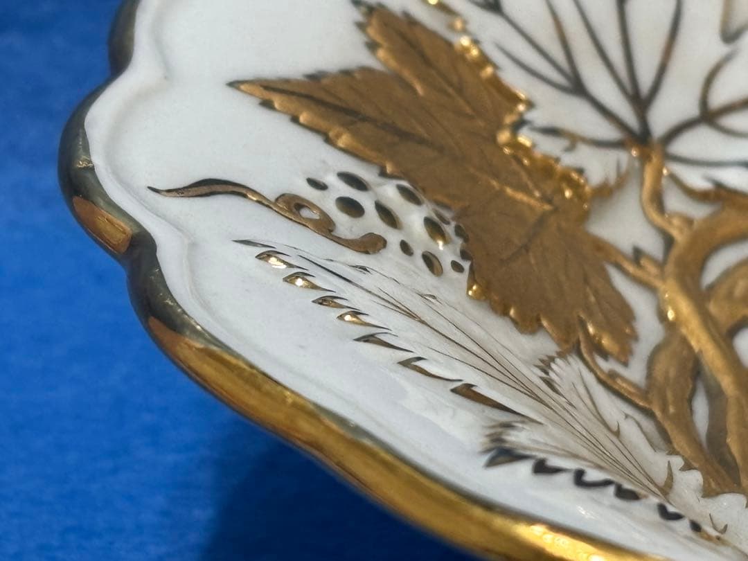 オールドマイセン　グランツゴールドレリーフ皿　ピンクローズ　一級品　アンティーク