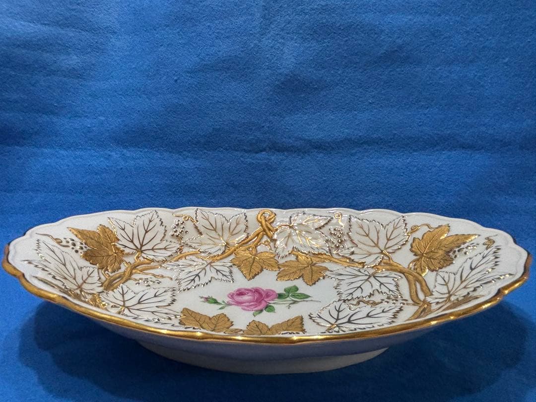 オールドマイセン　グランツゴールドレリーフ皿　ピンクローズ　一級品　アンティーク