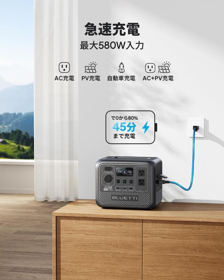 BLUETTI ポータブル電源 AC50B 448Wh/700W 急速充電