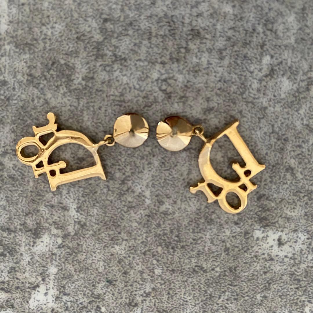 DIOR ディオール　ピアス　ラインストーン　ロゴ　ゴールド