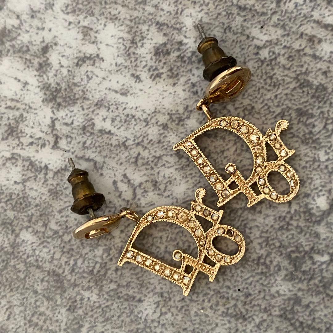 DIOR ディオール　ピアス　ラインストーン　ロゴ　ゴールド