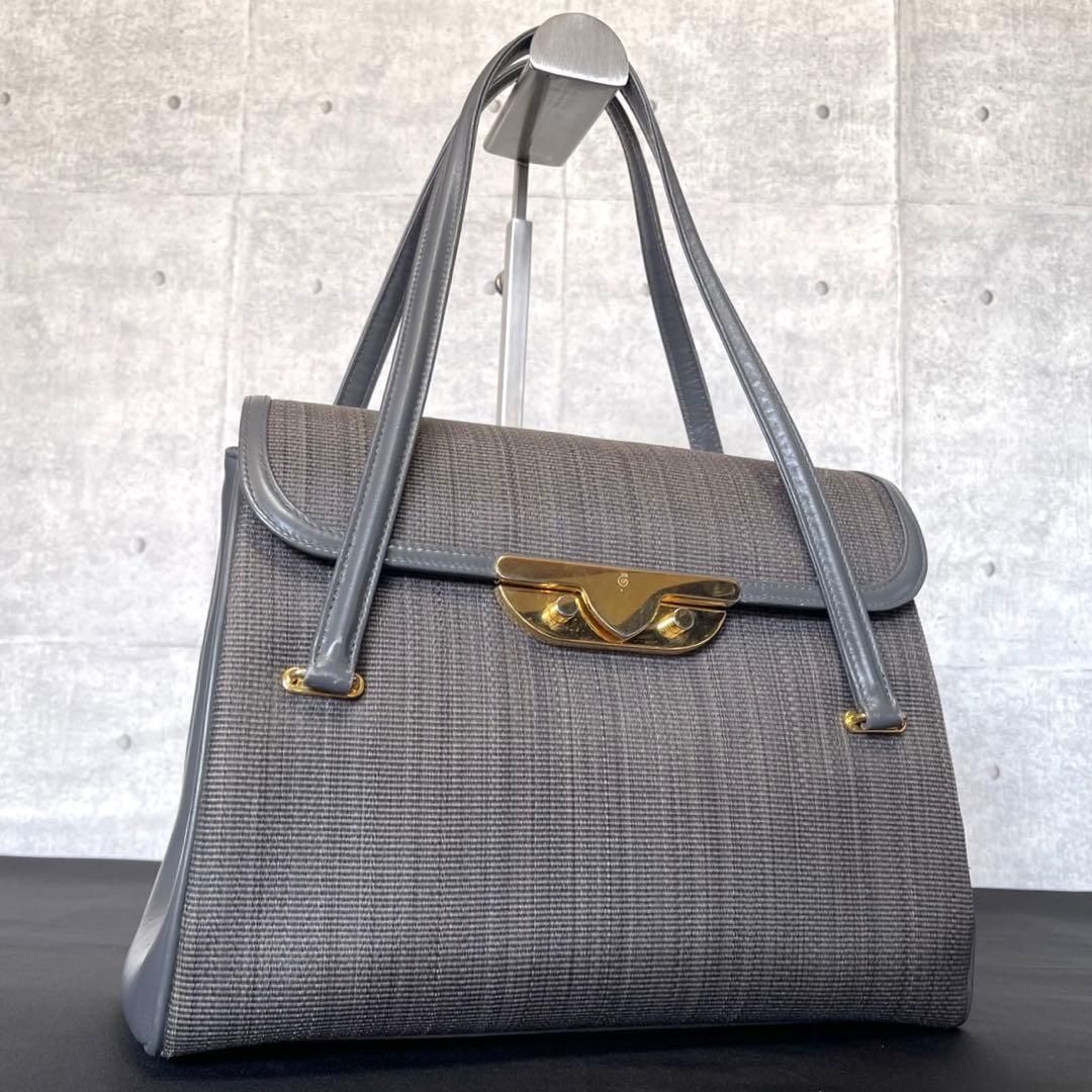 【COMTESSE】ホースヘア×レザー ダークグレー ゴールド金具 ハンドバッグ