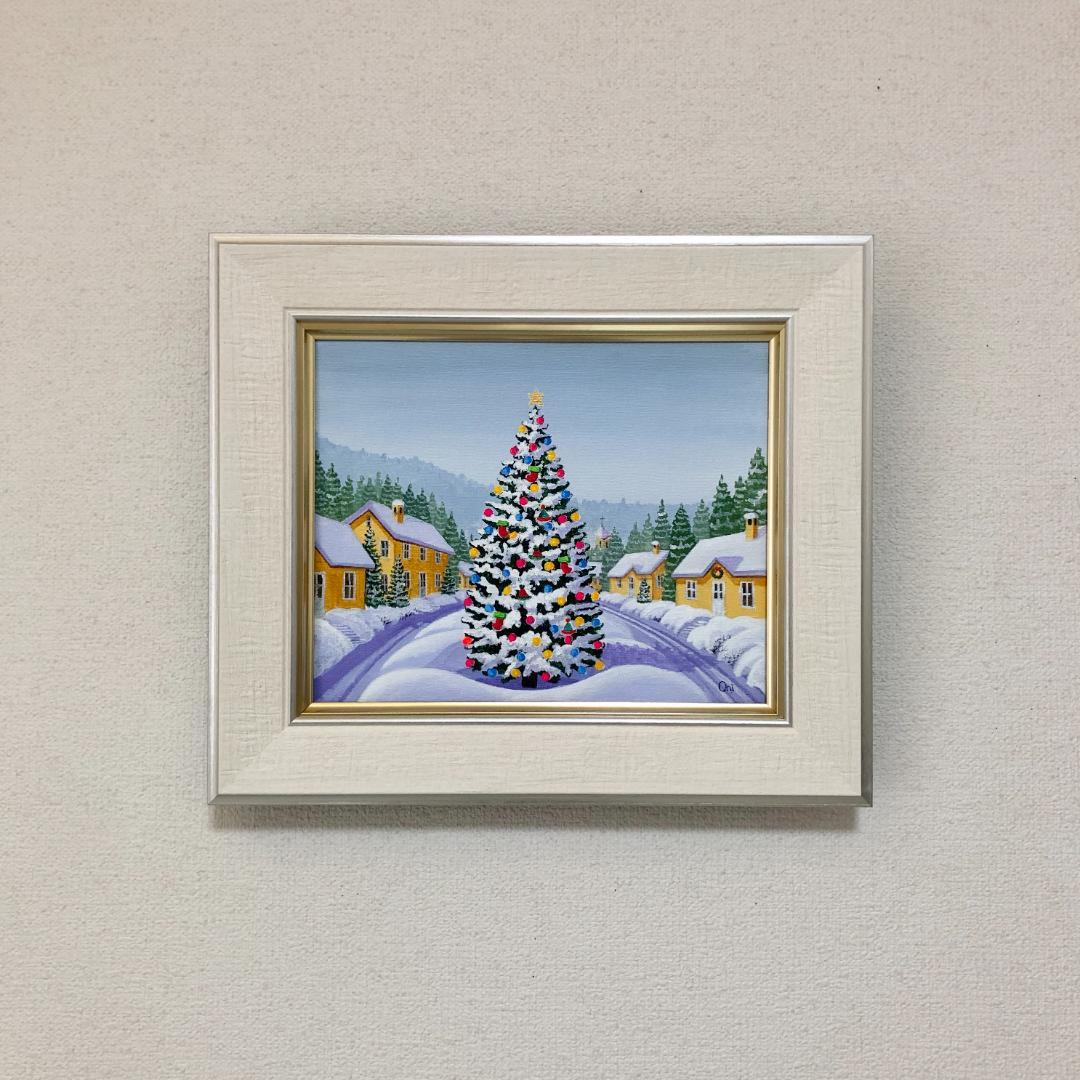 アクリル画　原画　「ホワイトクリスマス07」額縁付　F3サイズ　キャンバス