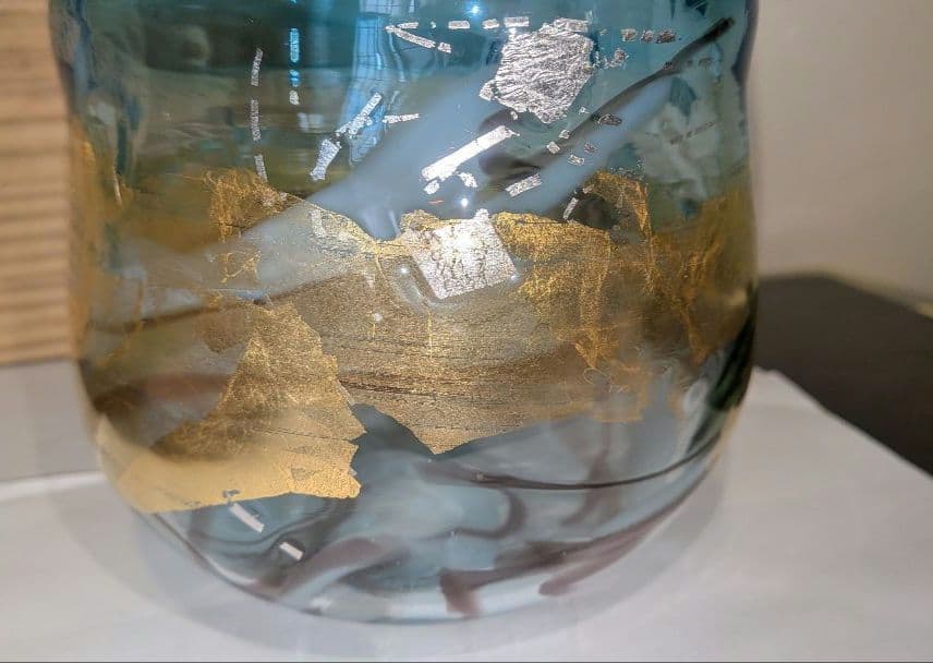 『中尾羊古』ガラス水指　茶道具　共箱　金ギヤマン義山　アトリエ羊古　吹きガラス