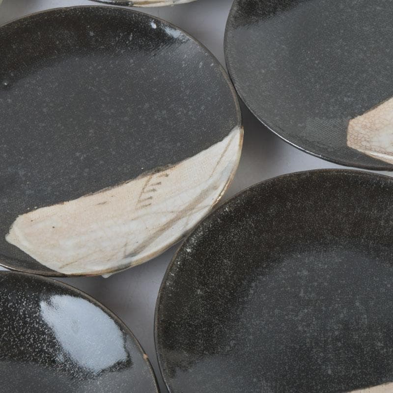 和食器　織部焼　竹里庵　葵窯　加藤春二作　草文皿　十客　共箱　V　9735