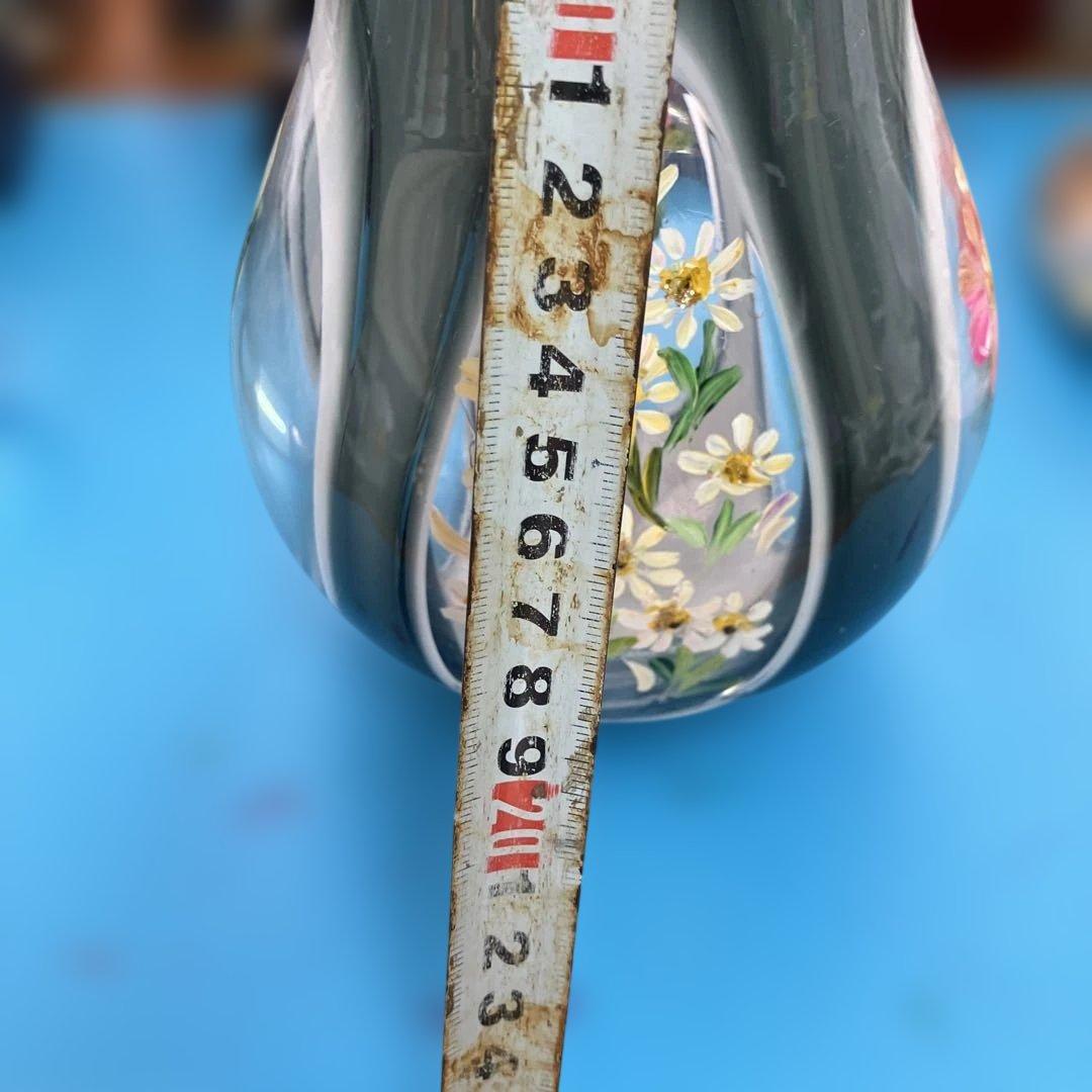 手描き花柄ガラス花瓶