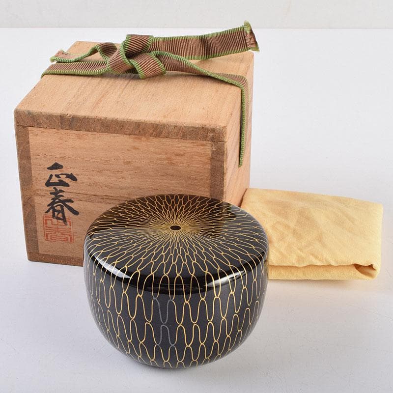 茶道具　蒔絵師　荒井正春作　網目蒔絵　平棗　鵬雲斎極め箱　D　R9204