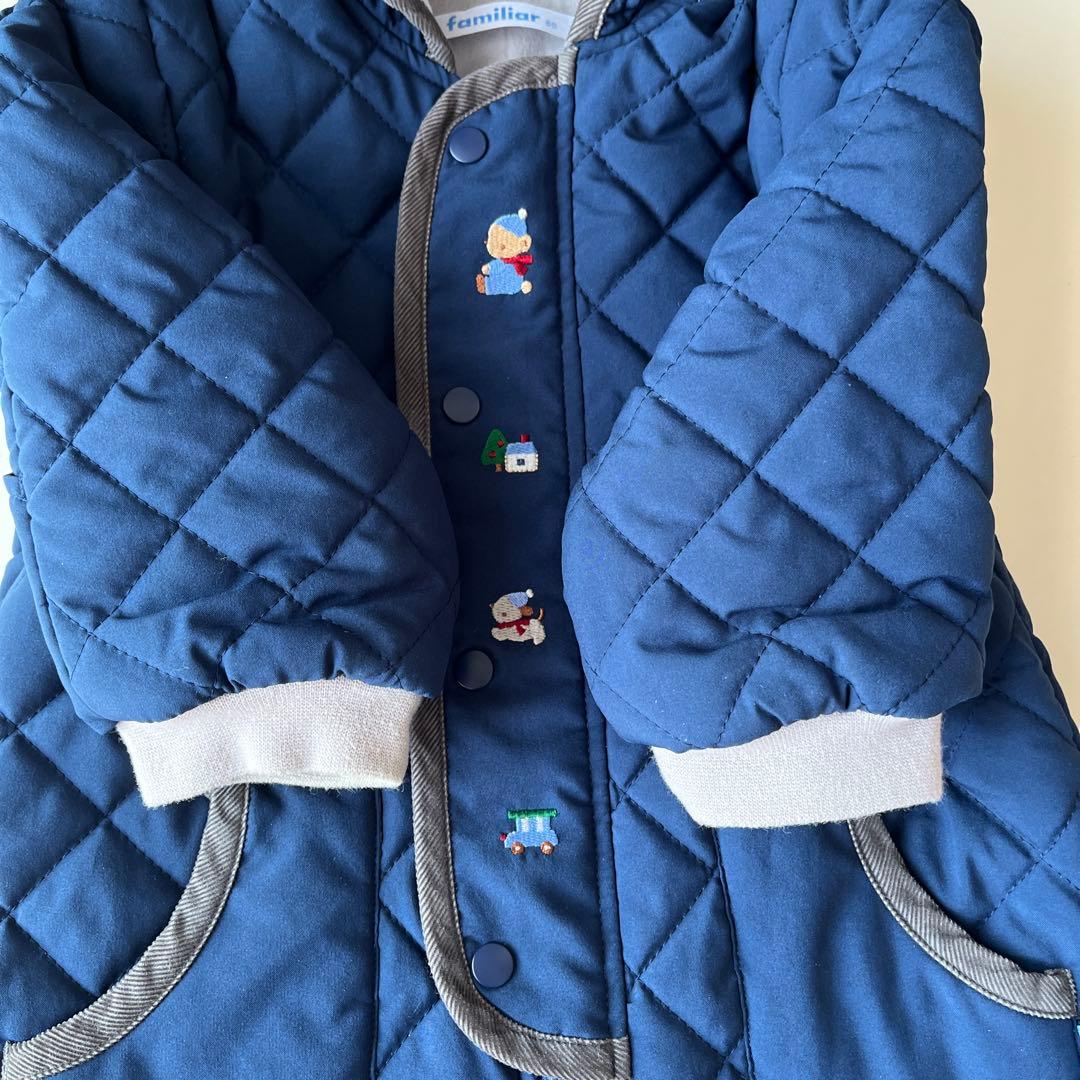 ファミリア ネイビー キルティング アウター ジャンプスーツ 80 ロンパース