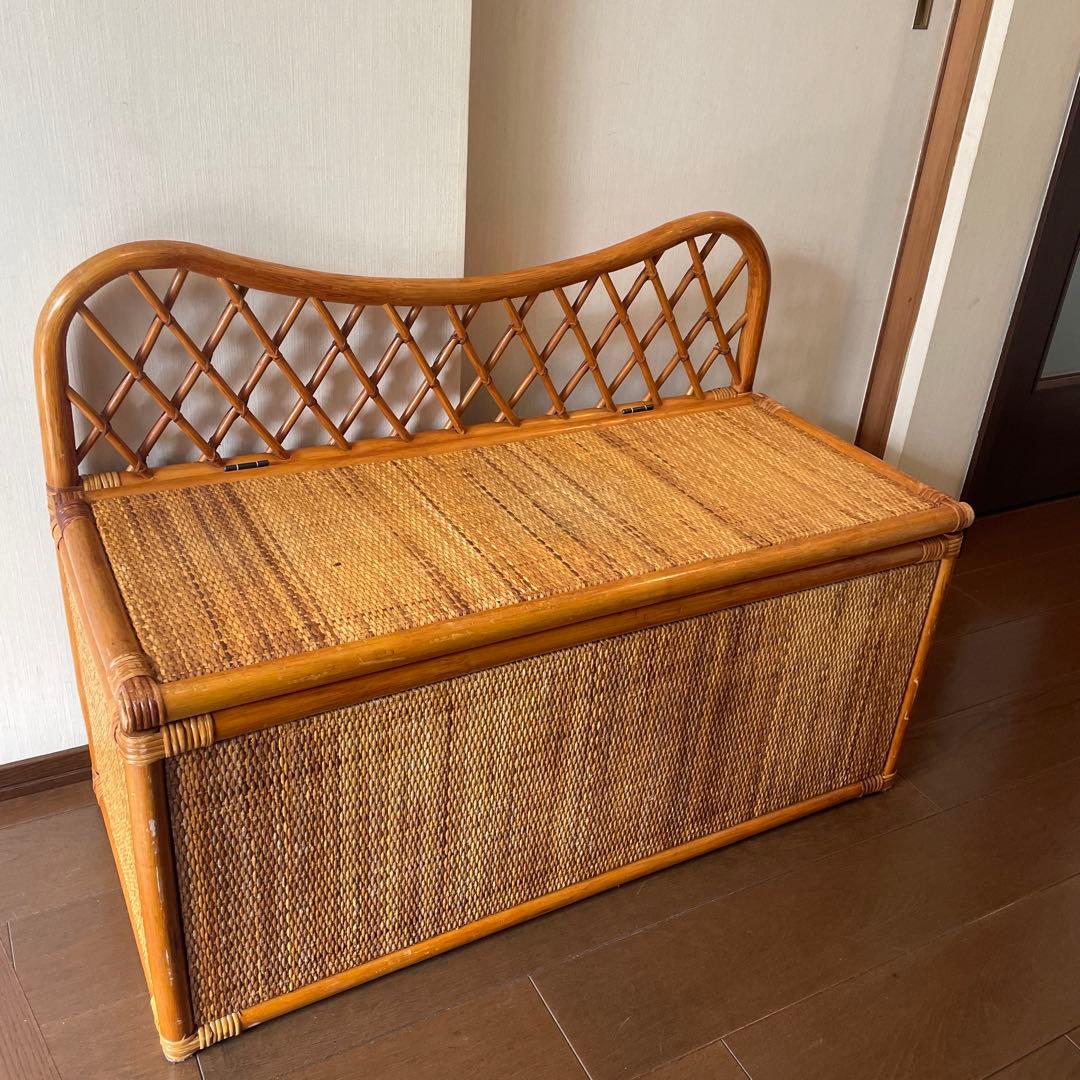 ヴィンテージ ラタンベンチ ラタン家具 籐家具 収納ベンチ 2人掛け レトロ