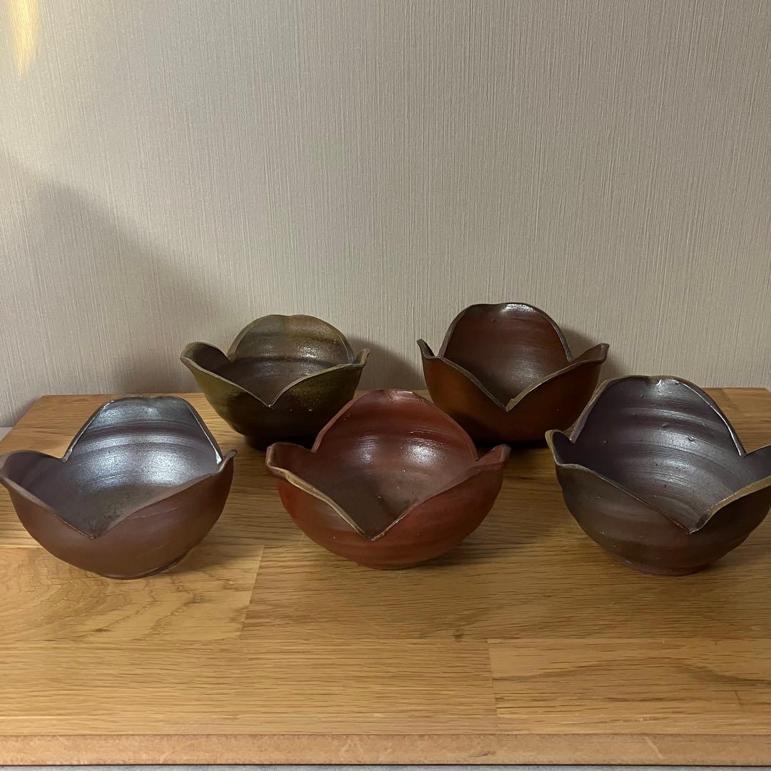 備前焼　山本和泉造　割山椒　向付　5客　※