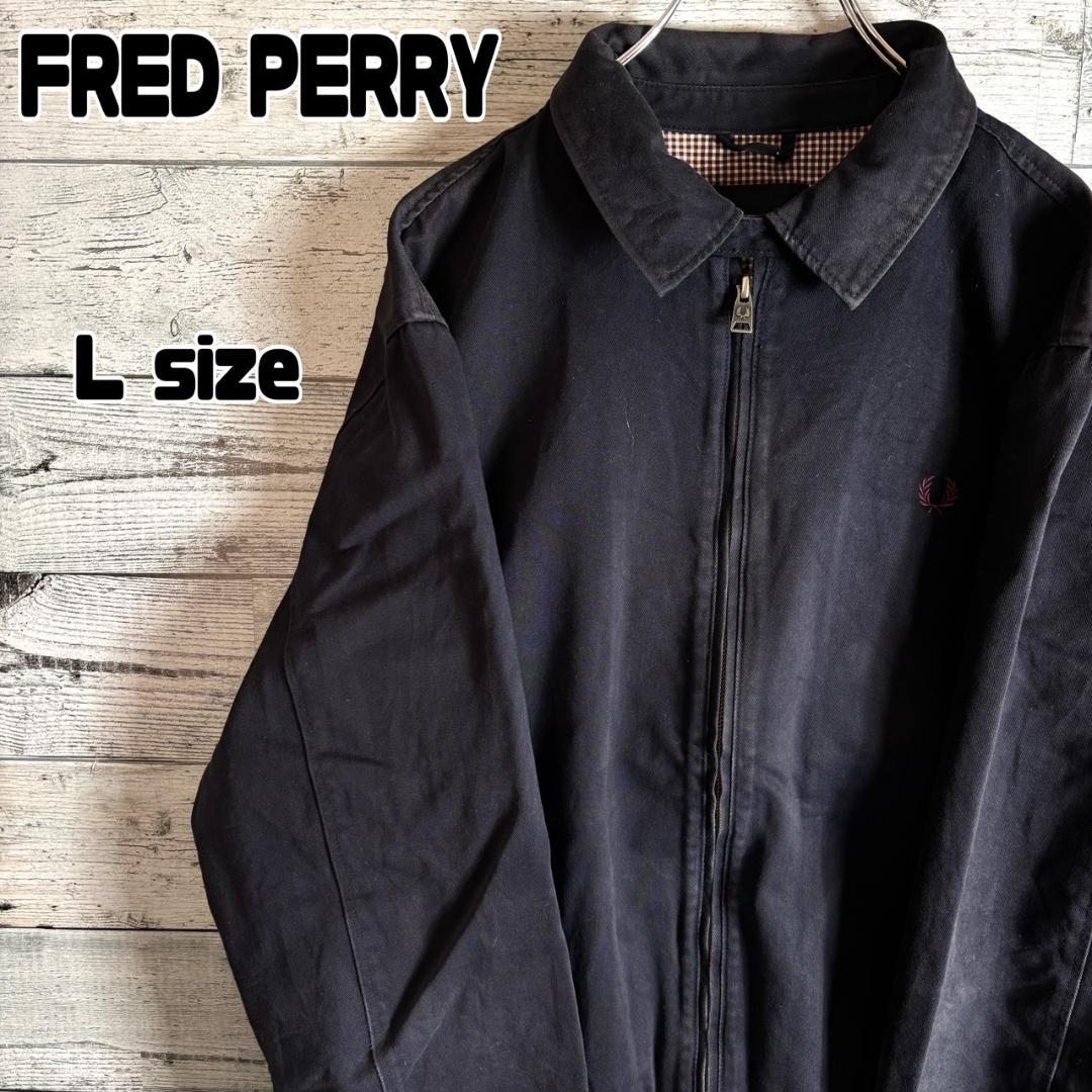 フレッドペリー ハリントンジャケット スウィングトップ 刺繍ロゴ　紺　L