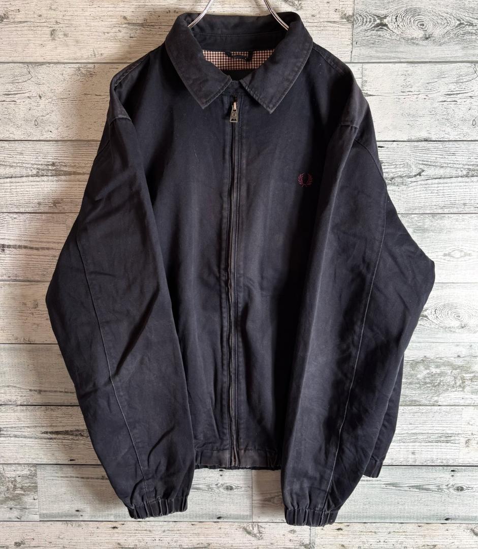 フレッドペリー ハリントンジャケット スウィングトップ 刺繍ロゴ　紺　L