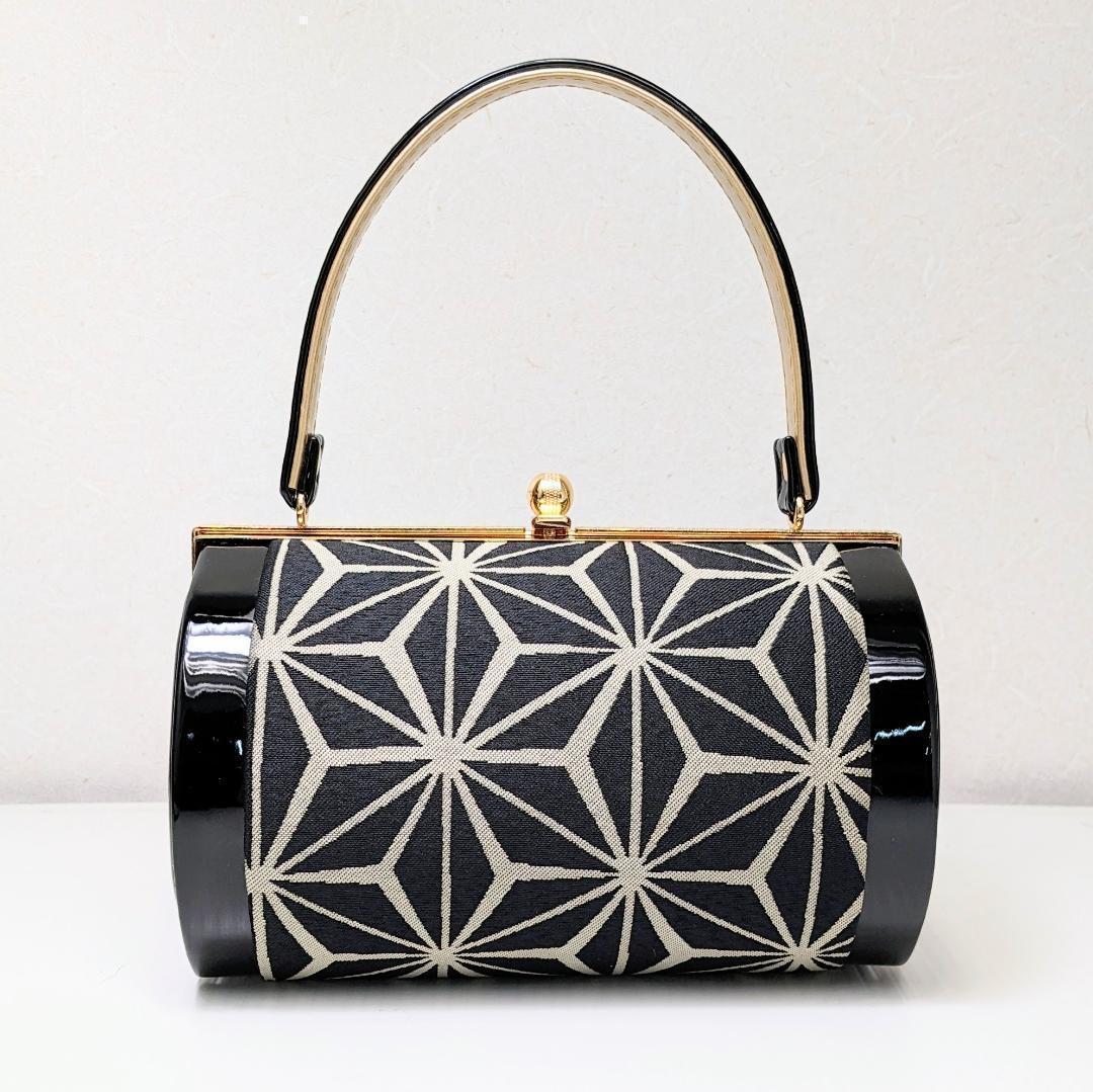 和装 草履バッグセット 帯地 麻の葉 黒×金 3枚芯 フリーサイズ k15-15