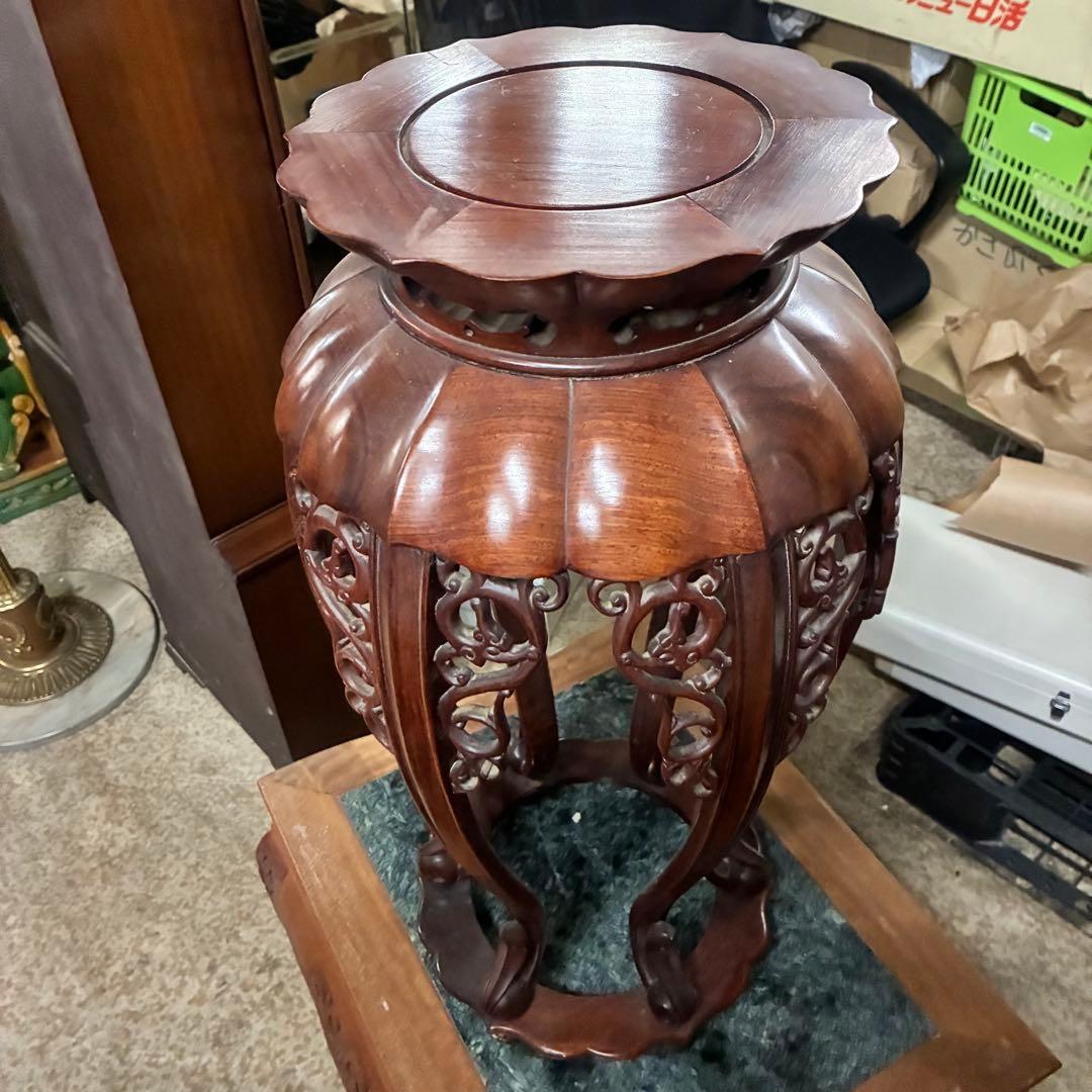 希少品 華道具 唐木 紫檀 ぶどう透かし彫リ 飾台 花台 香炉台 猫足