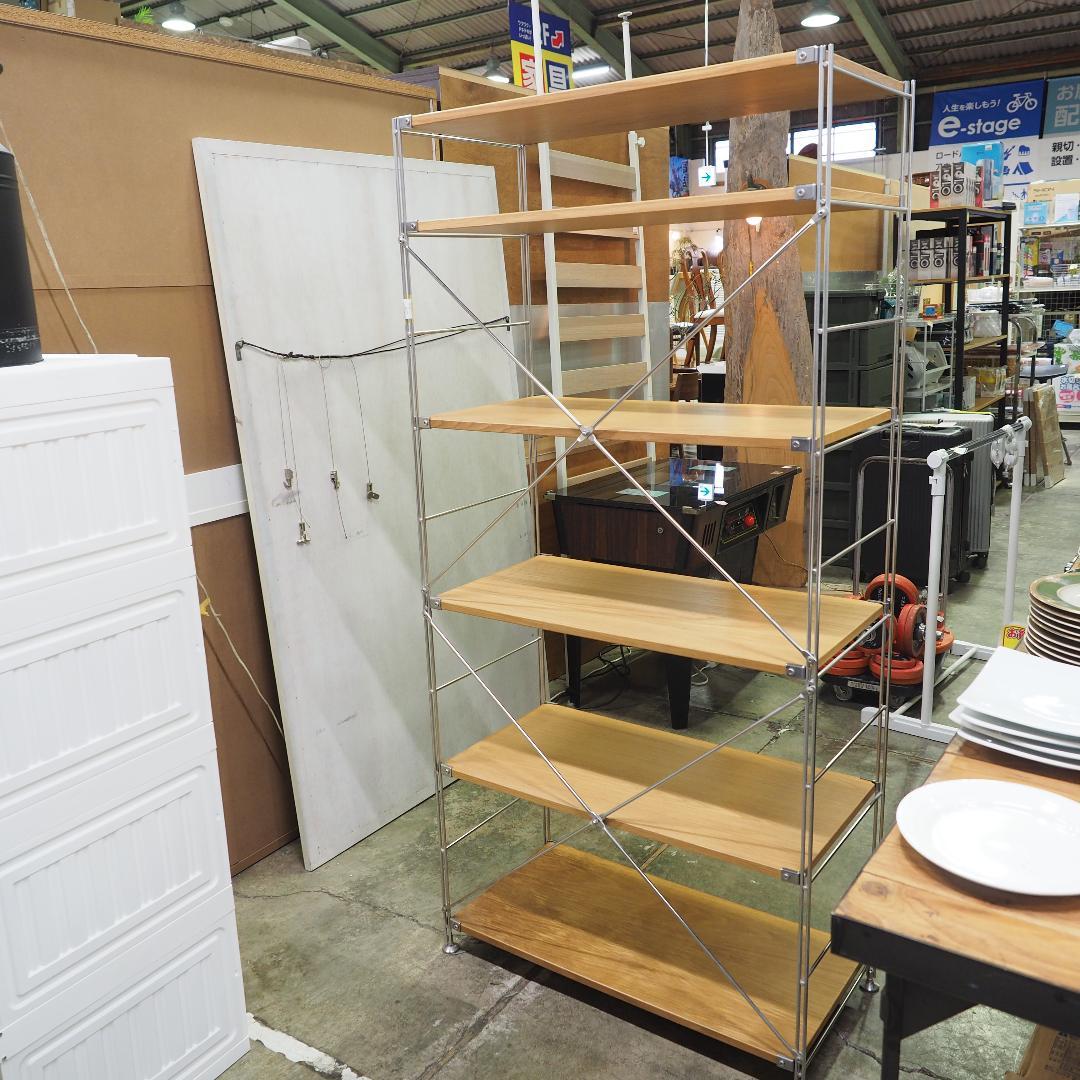 無印良品 6段ラック ステンレスシェルフ オーク材 美品