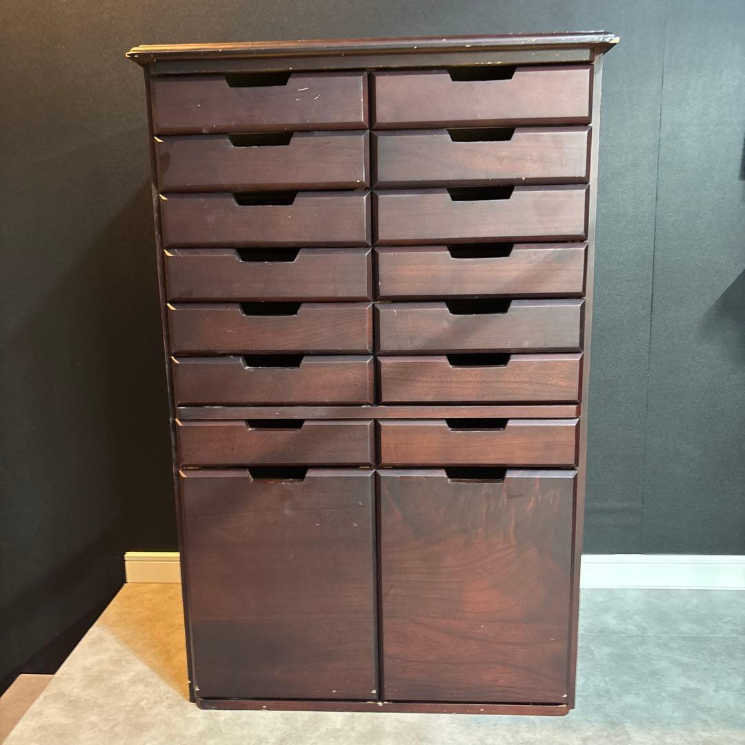 木製（桐製）収納タンス 書類整理棚 チェスト 8段16引き出し箪笥 書庫