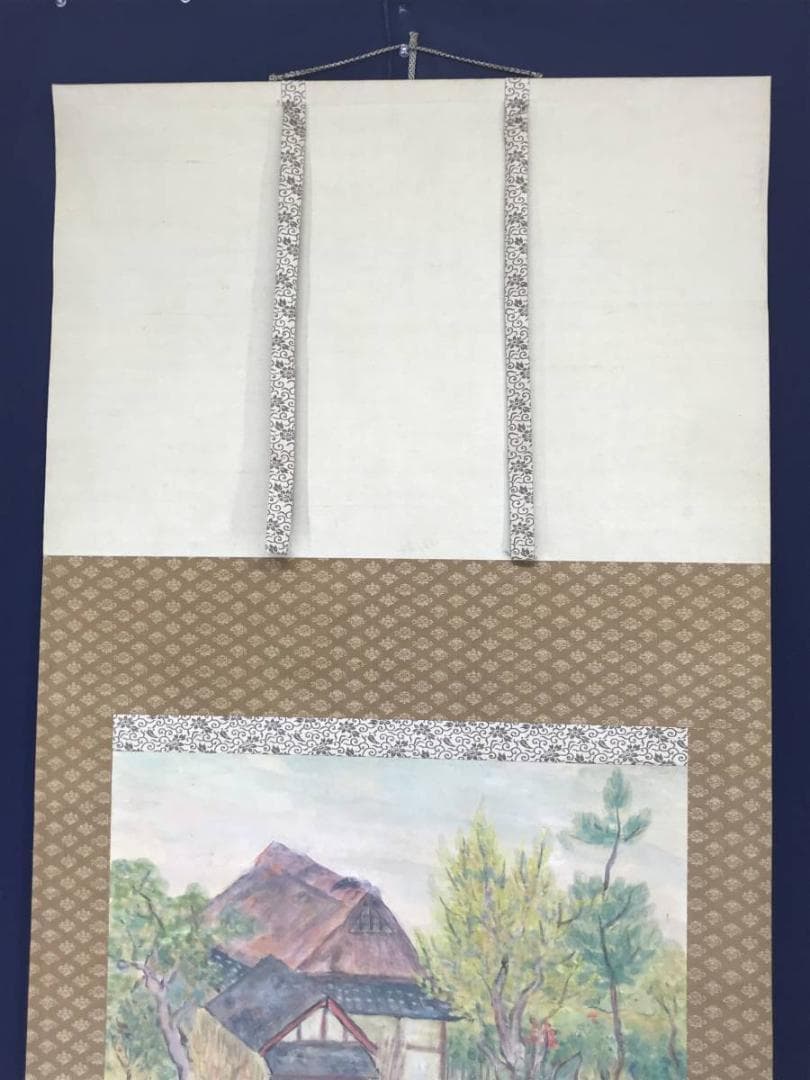 【真作】奥村采菲/水辺花屋敷図/山水図/掛軸/名家伝来/AC-548