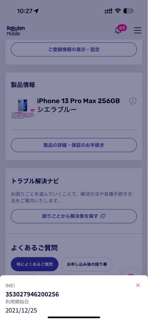 権*野様 【ジャンク】iPhone13 Pro max シエラブルー　256GB