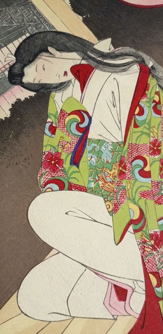 浮世絵、曾我十郎大磯通之圖三枚綴りの右側1枚売りです。橋本周延画、明治23年出版