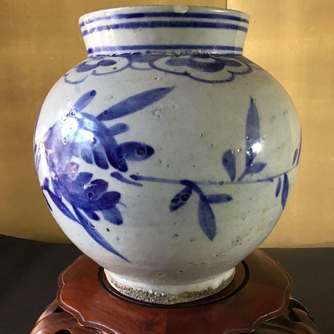 李朝　柘榴図柄　大壺　李朝中期