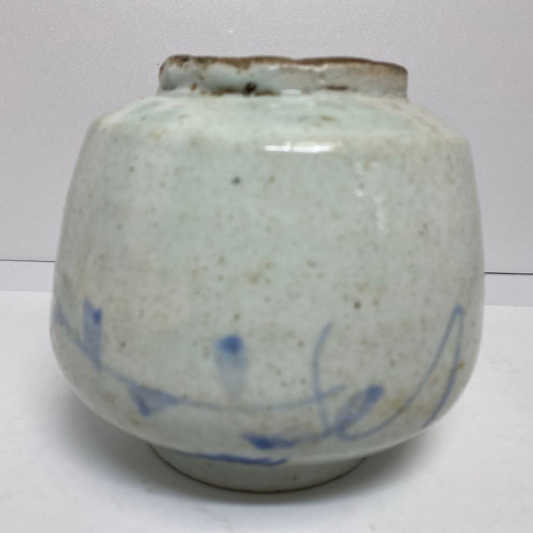 李朝　染付壺　高さ約12.2㎝ トヒチ　東さ8-0107☆2F