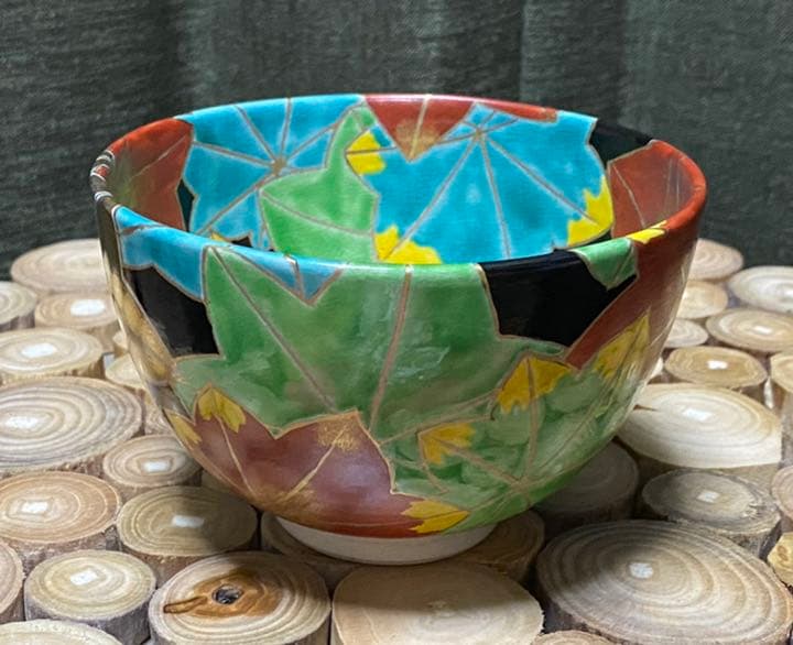 京焼 黒仁清紅葉茶碗 加藤広明 造