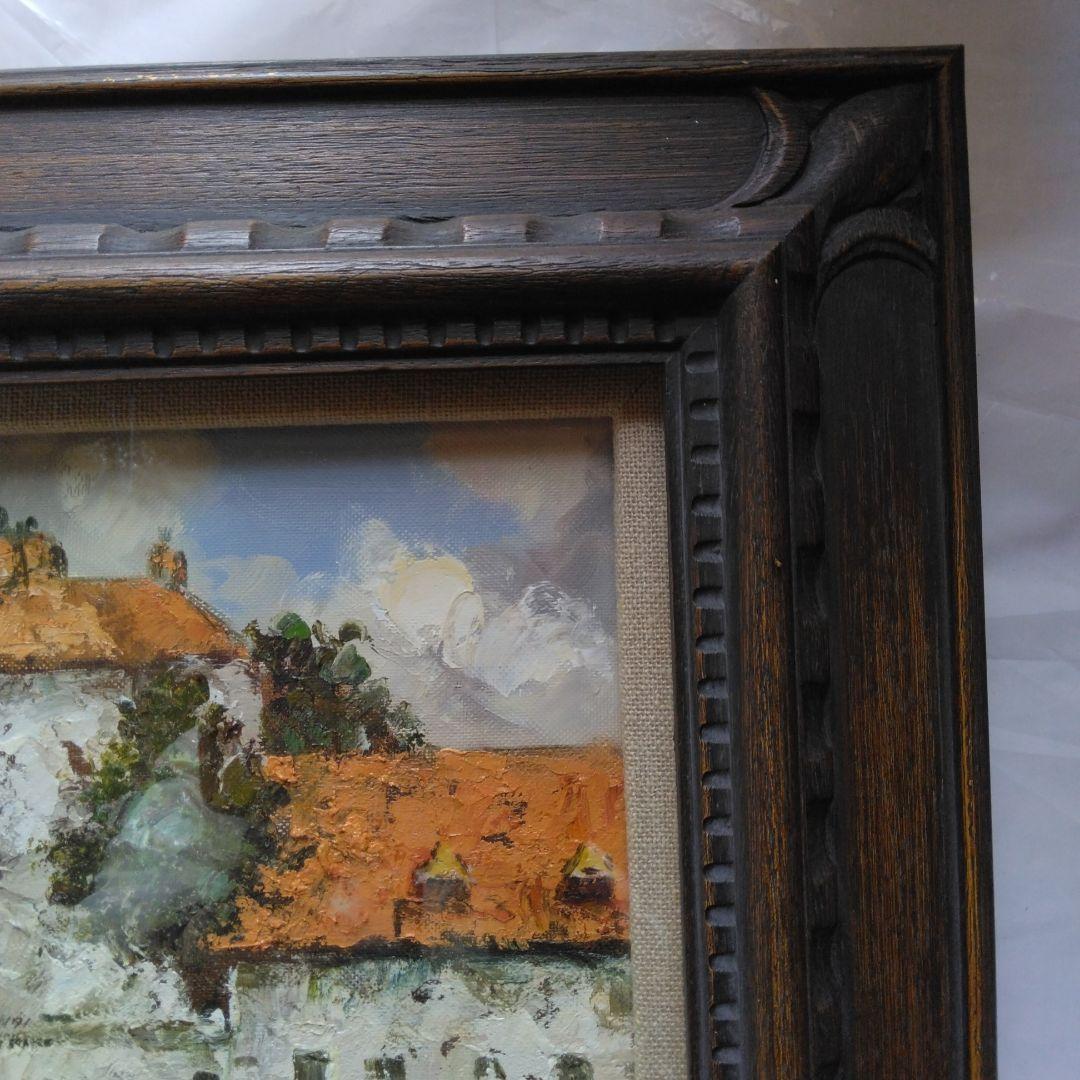 港の風景 油彩画 ダークブラウンフレーム