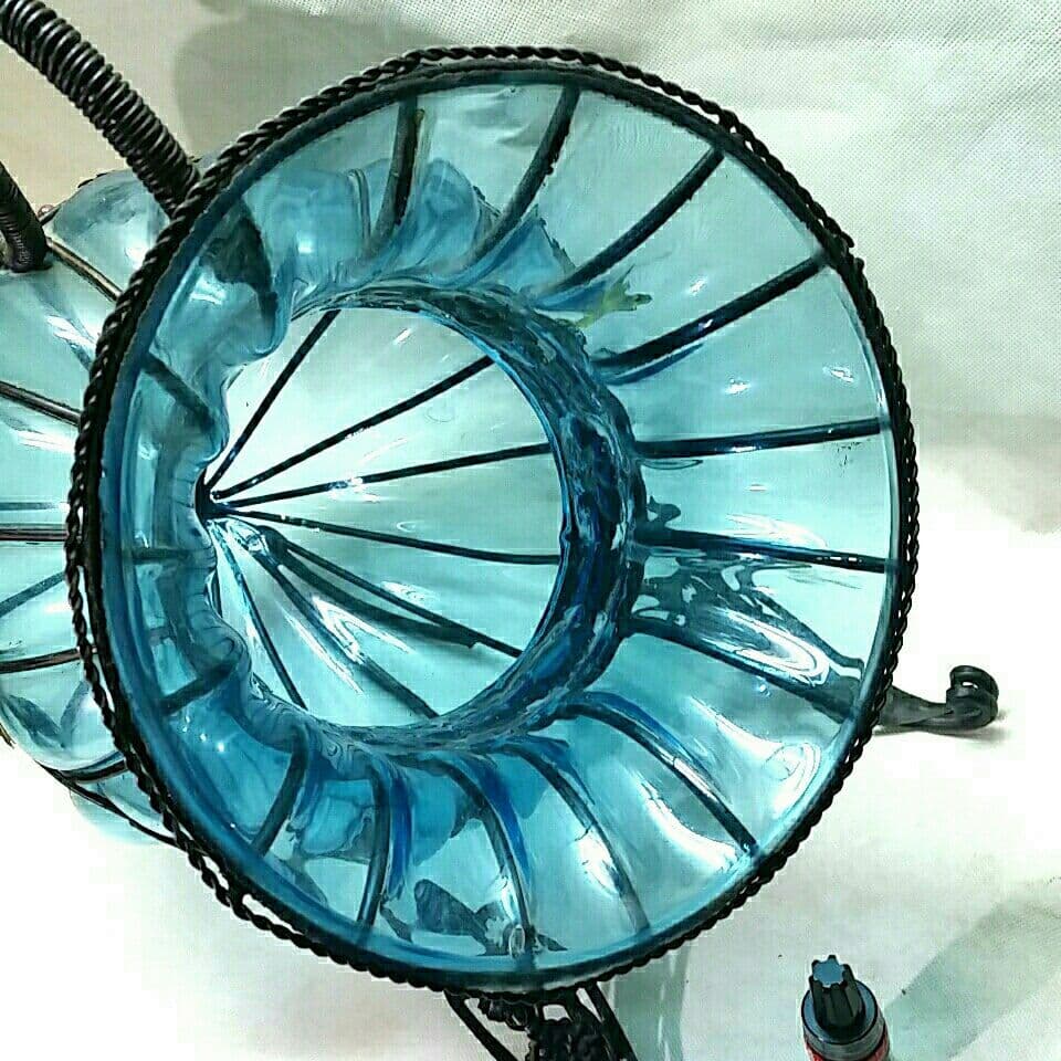★大きなベネチアン アイアン 手吹き ガラス 花器 アンティーク プランター