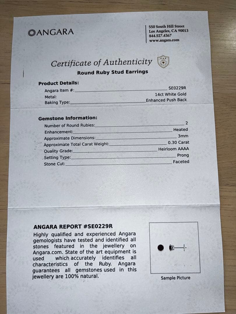 ANGARA 天然ルビーピアス